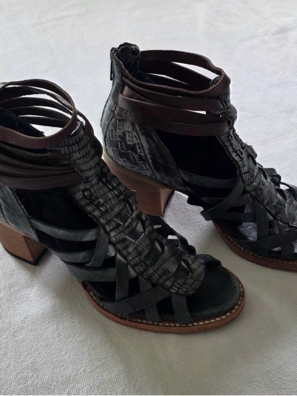Freebird by Steven Penny Sandals Women's 9 Brown Green Leather Block Heel Biker